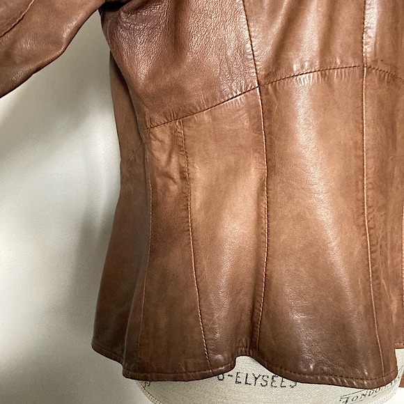 DANIER Women’s Size XS Genuine Leather Cognac/Brown Biker Jacket - Picture 11 of 15